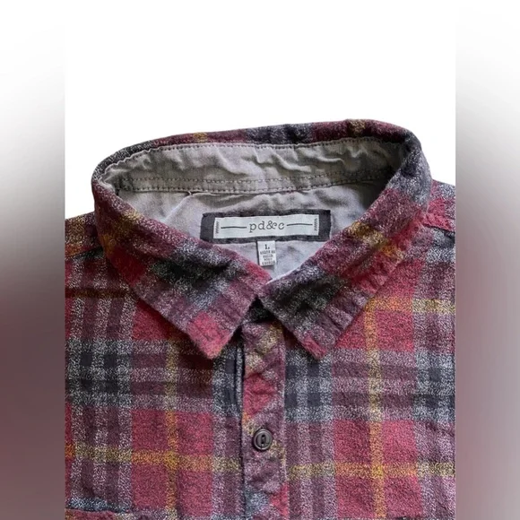 PD&C Tartan Plaid Casual Button Up Shirt Long Sleeve Mens Size Large - Picture 4 of 10